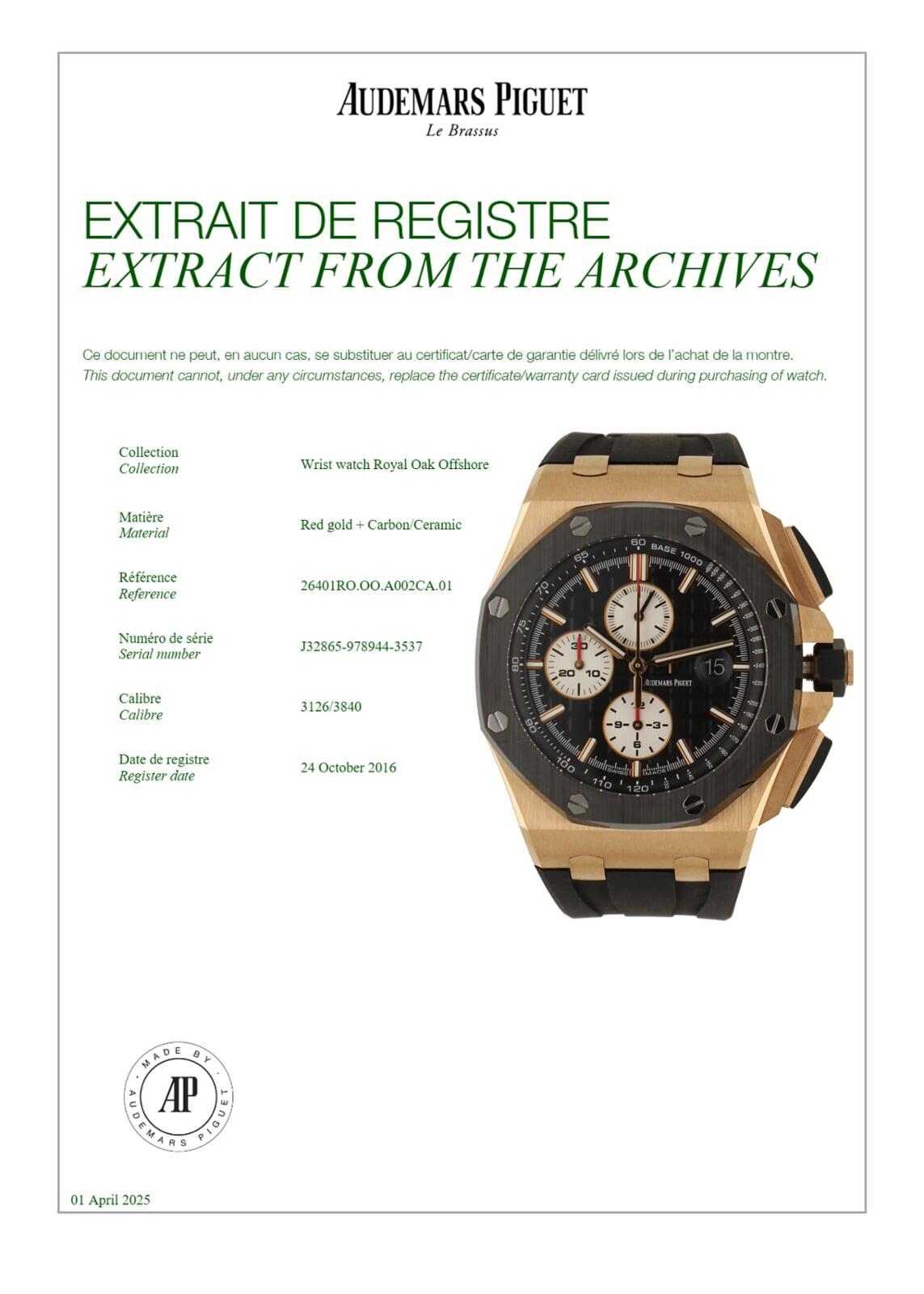 AUDEMARS PIGUET ROYAL OAK OFFSHORE REF 26401ROOOA002CA01