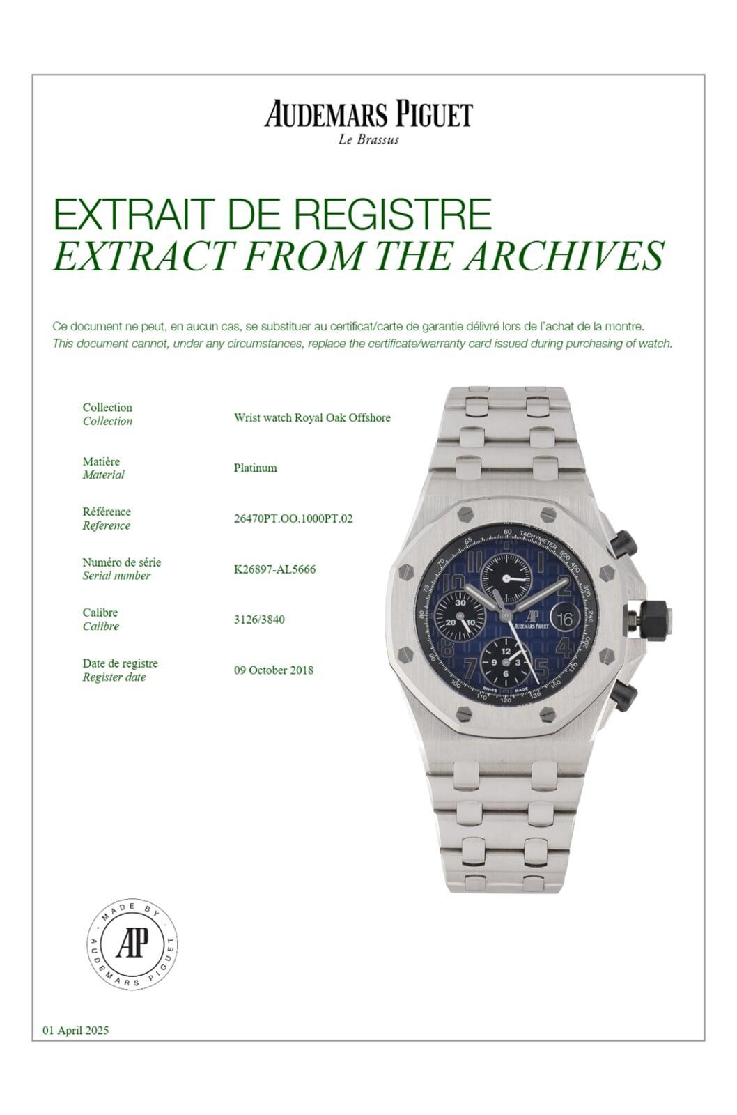 AUDEMARS PIGUET ROYAL OAK OFFSHORE CRONOGRAPH EDICION LIMITADA A 25 PIEZAS REF-26470PT OO1000PT02 26470PTOO1000PT02