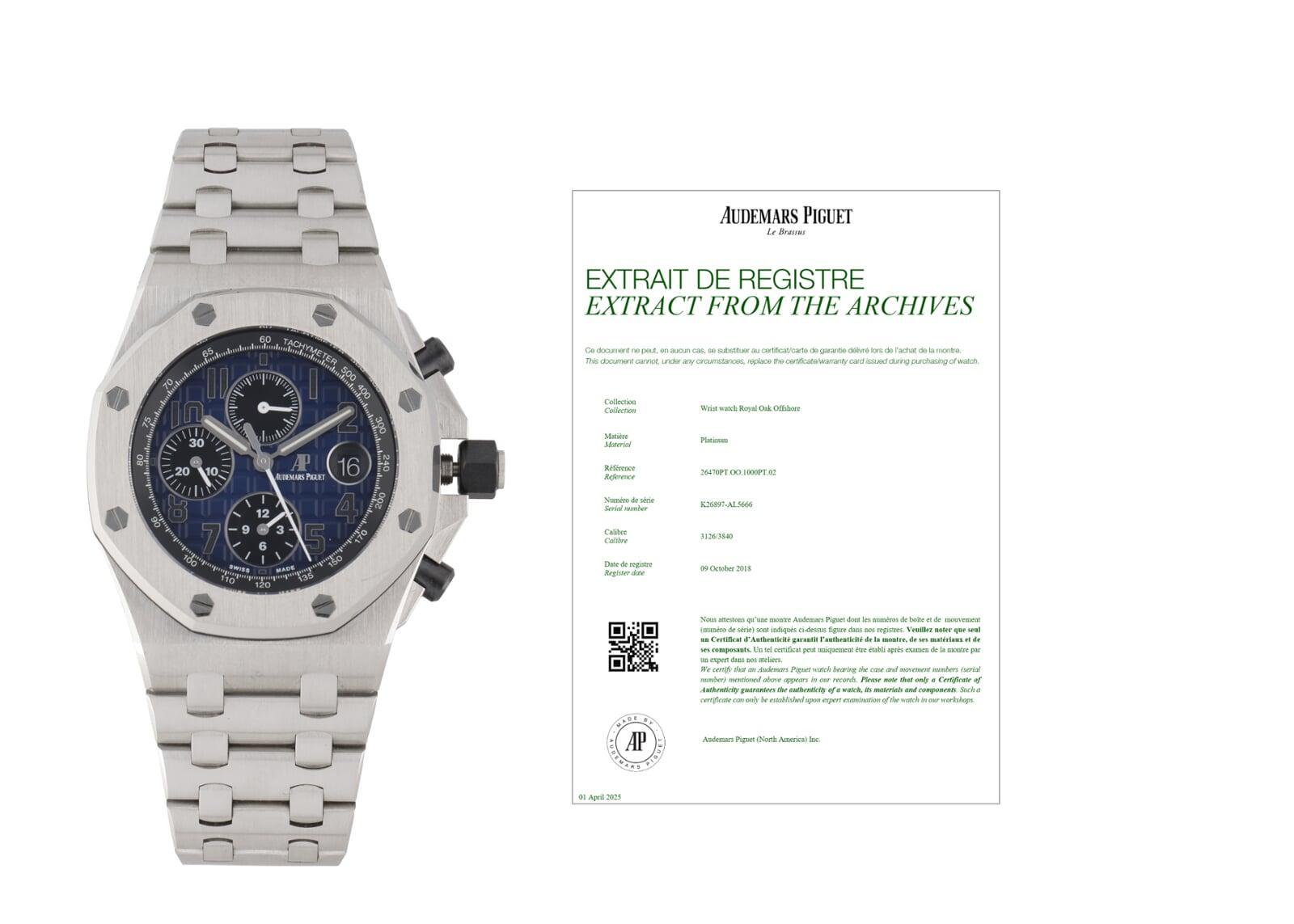 AUDEMARS PIGUET ROYAL OAK OFFSHORE CRONOGRAPH EDICION LIMITADA A 25 PIEZAS REF-26470PT OO1000PT02 26470PTOO1000PT02